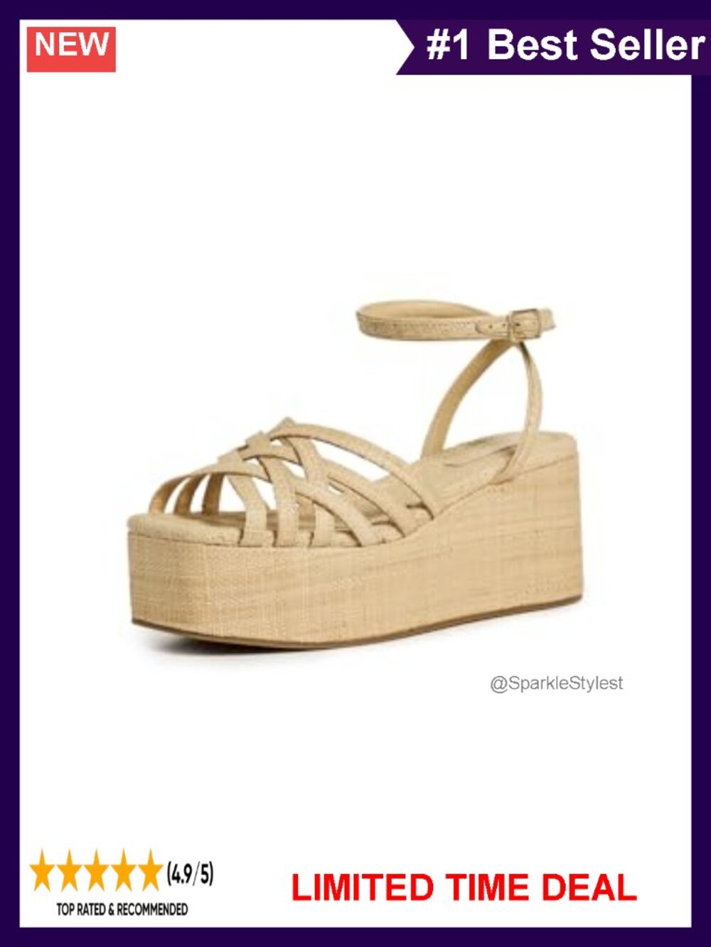 Raffia Platform Ankle Strap Sandals Crisscross Buckle Dressy Heel